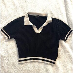Adorable Timing Preppy Stretchy Collared Crop Top
